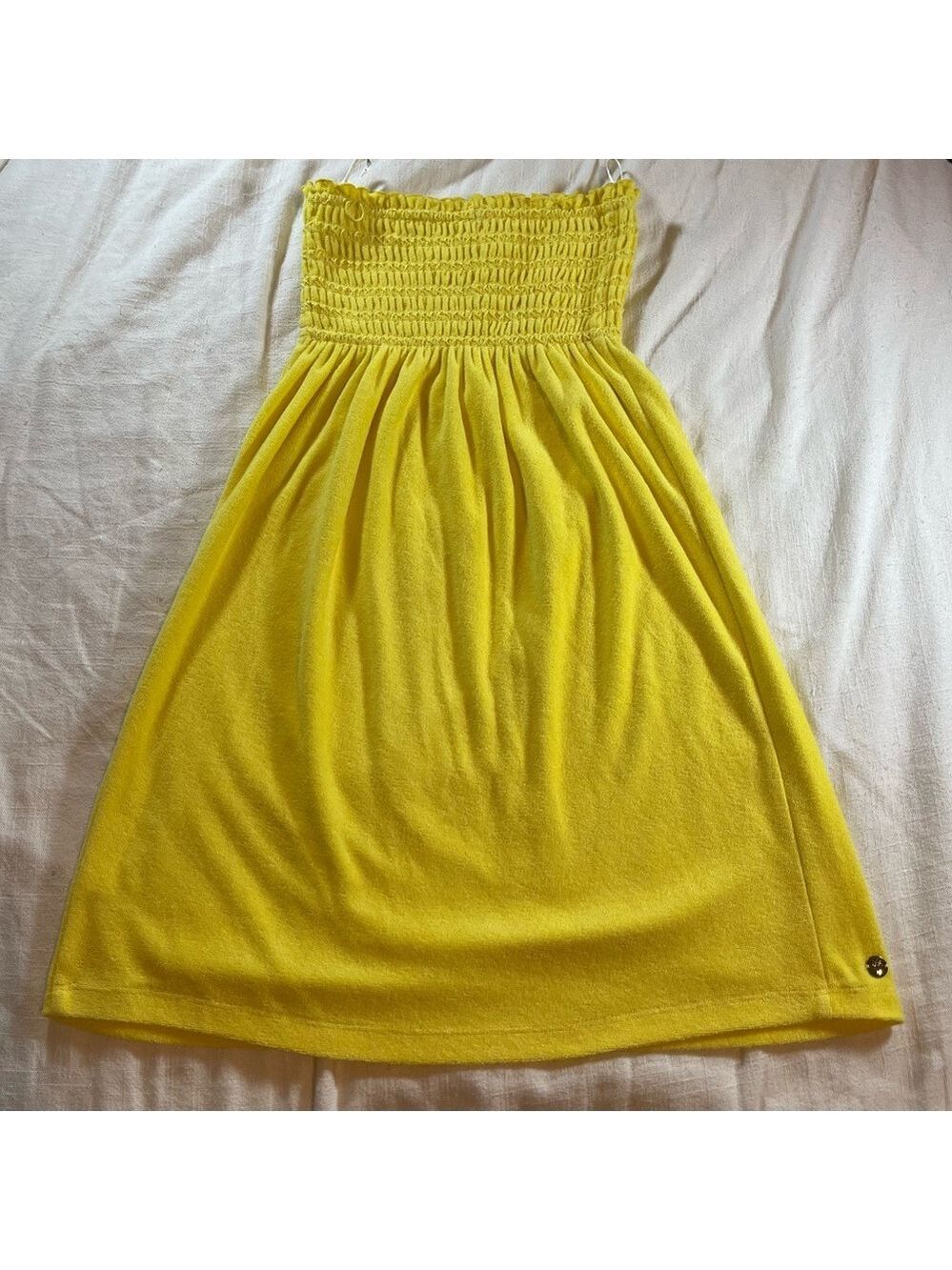Lilly Pulitzer yellow strapless smocked dress stretchy terry cloth cover Sz XXS - Picture 5 of 8